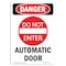 Signmission Safety Sign, OSHA Danger, 5" Height, Portrait Automatic Door, Portrait OS-DS-D-35-V-2170 - alternate 1